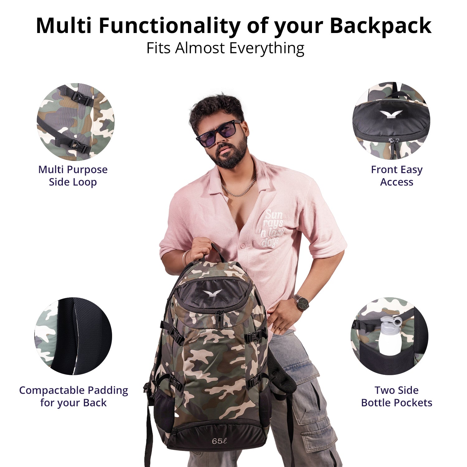 Terra Quest Backpack – 65L (Forest Camouflage Edition)