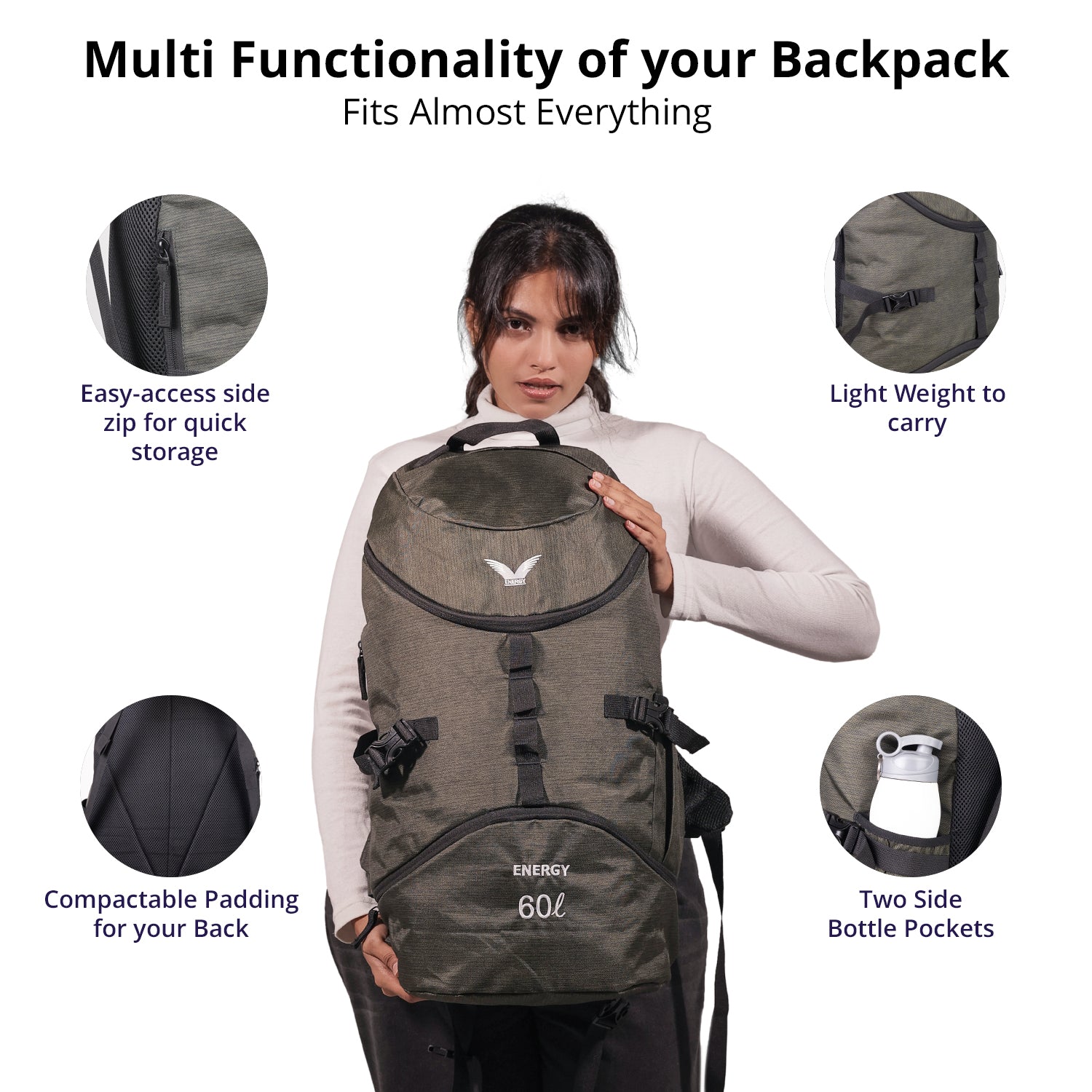 Alpine X Backpack – 60L (Olive Green Edition)