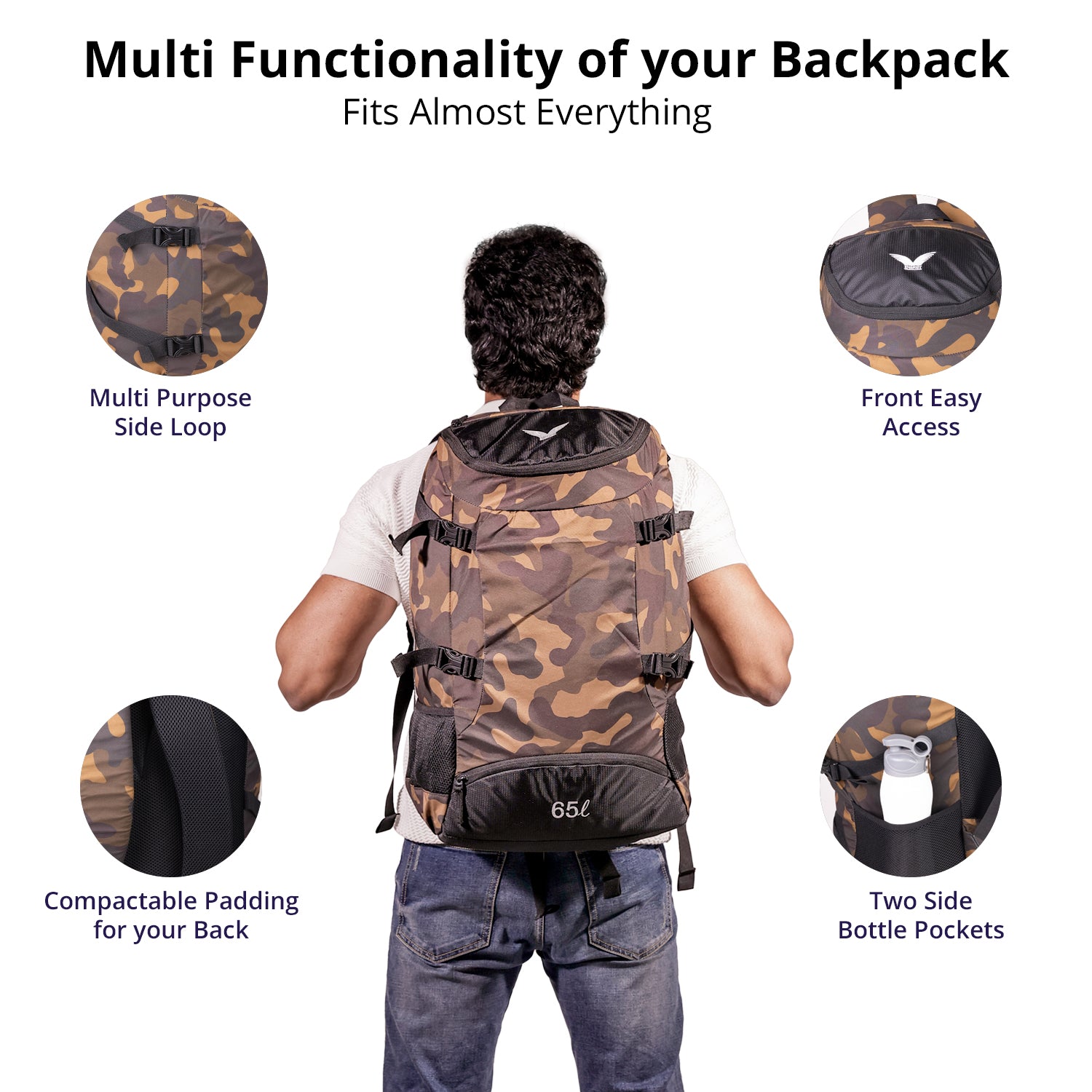 Terra Quest Backpack – 65L (Brown Camouflage Edition)