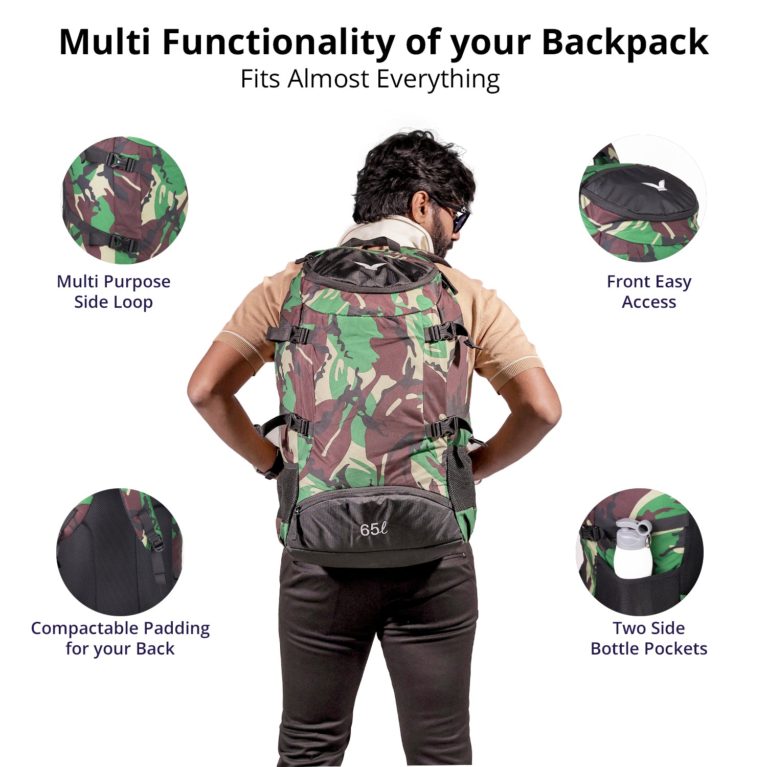 Terra Quest Backpack – 65L (Green Camouflage Edition)