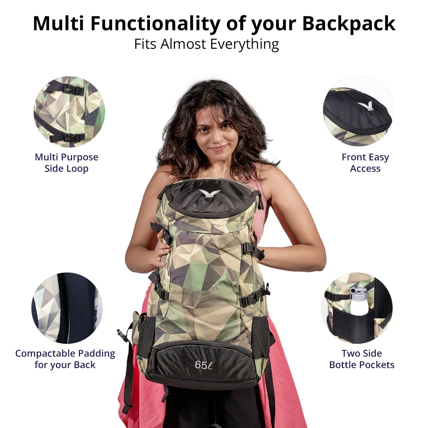 Terra Quest Backpack – 65L (Geometric Camouflage Edition)